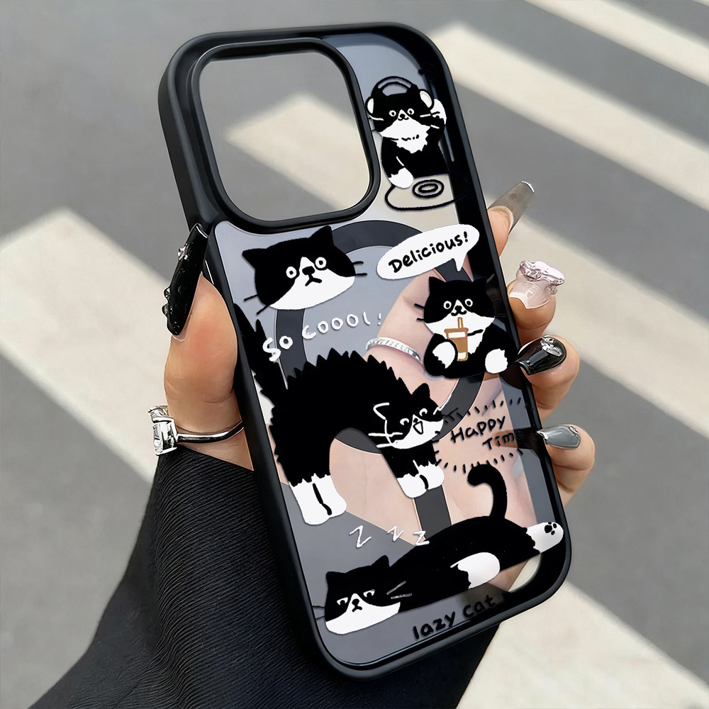 Phone Cases Magsafe - Lustige schwarze Katze kabelloses Laden Handyhülle