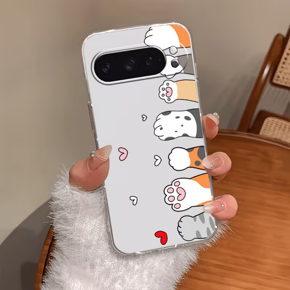 Phone Cases Pixel 10 Pro - Cartoon-Katzenpfoten-Abdruck Kristallklare Silikon-Handyhülle für Google Pixel