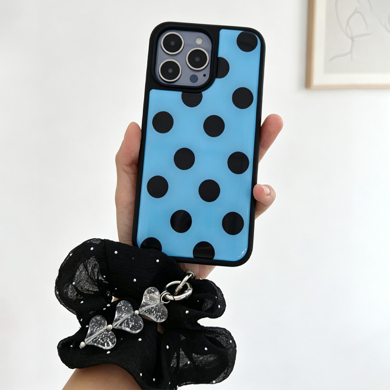 Phone Cases With Charms - Blau-schwarze Handyhülle mit Polka Dots, schwarzem