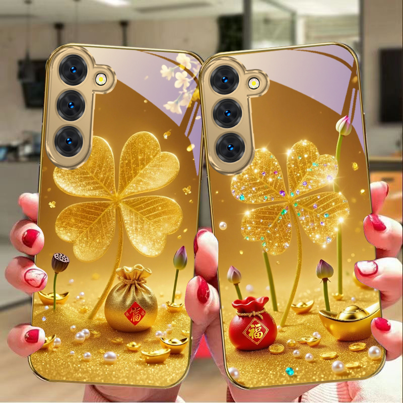 Phone Cases Galaxy S26 Ultra - Riesiger goldener Kleeblatt-Handyhülle aus Glas für