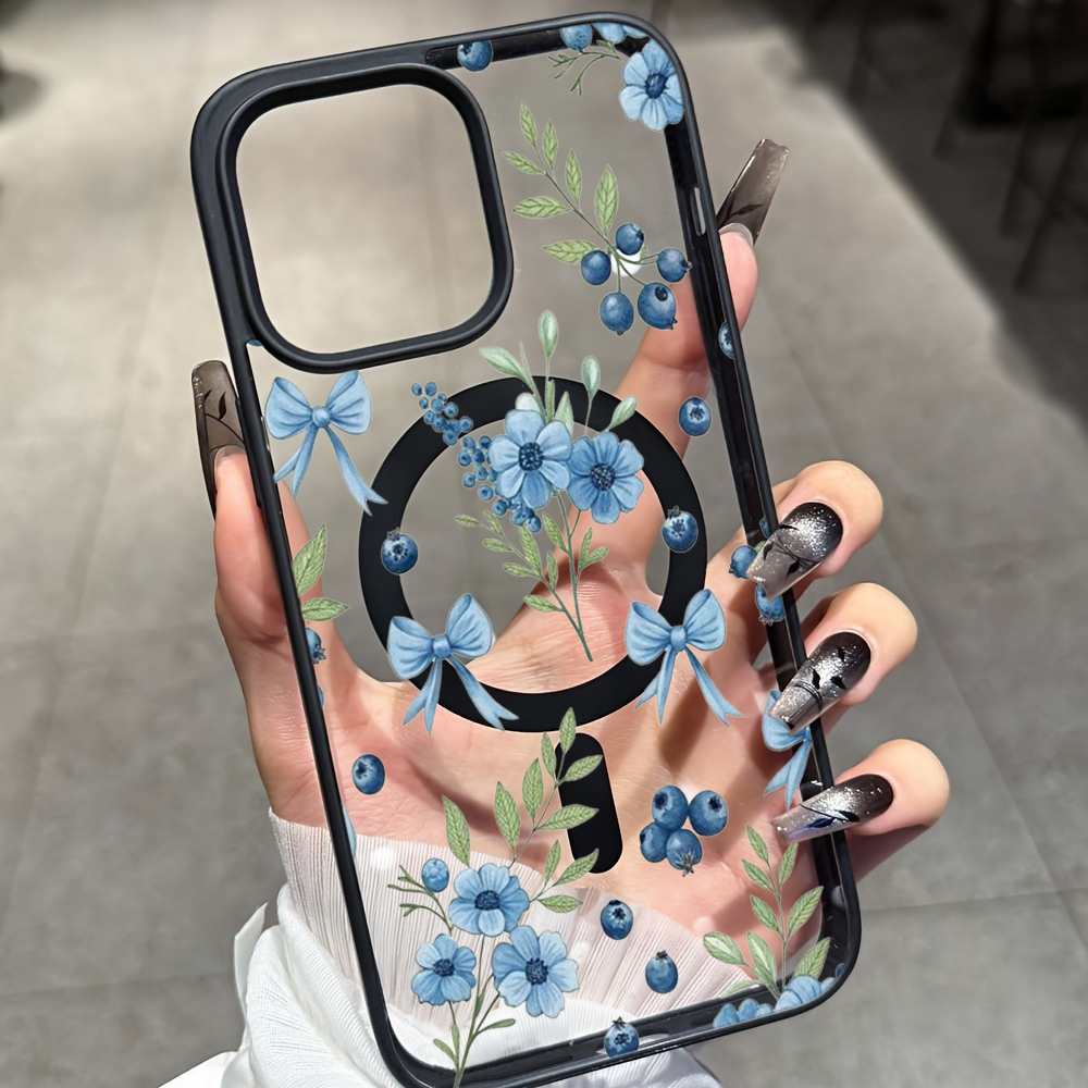 Phone Cases Magsafe - Blueberry Floral Clear Case für iPhone