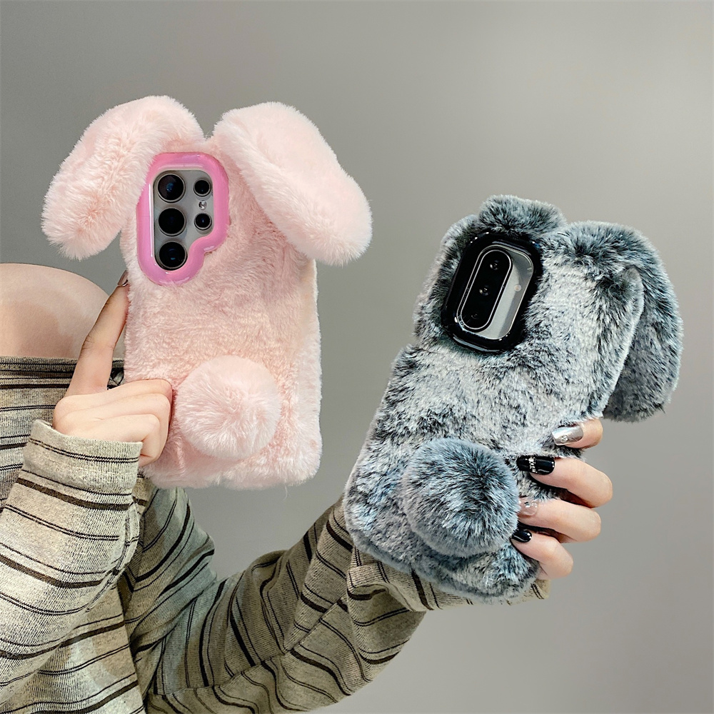 Phone Cases Galaxy S23 - Niedliche Hasenohren-Handyhülle mit flauschigem Ständer für