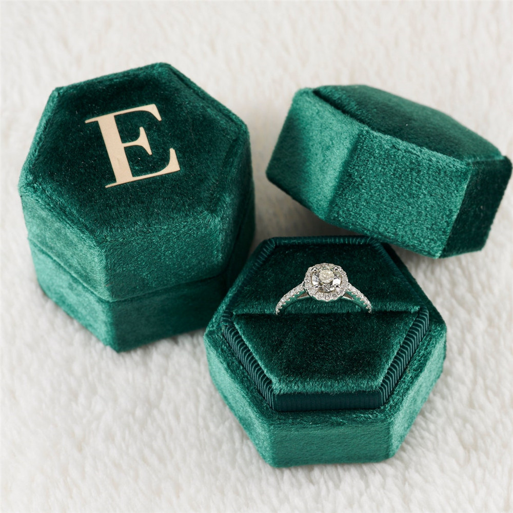 Grün Hexagon Samt Ring Box Ben – Monogram Custom Case Bewertung und Preis