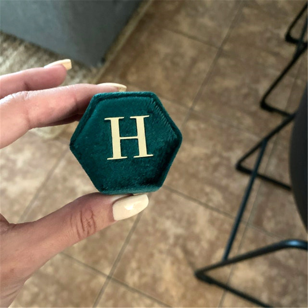 Grün Hexagon Samt Ring Box Ben – Monogram Custom Case Bewertung und Preis