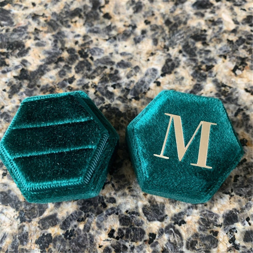 Grün Hexagon Samt Ring Box Ben – Monogram Custom Case Bewertung und Preis